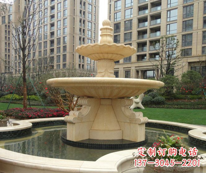 达州小区景观晚霞红多层喷泉石雕 (3)