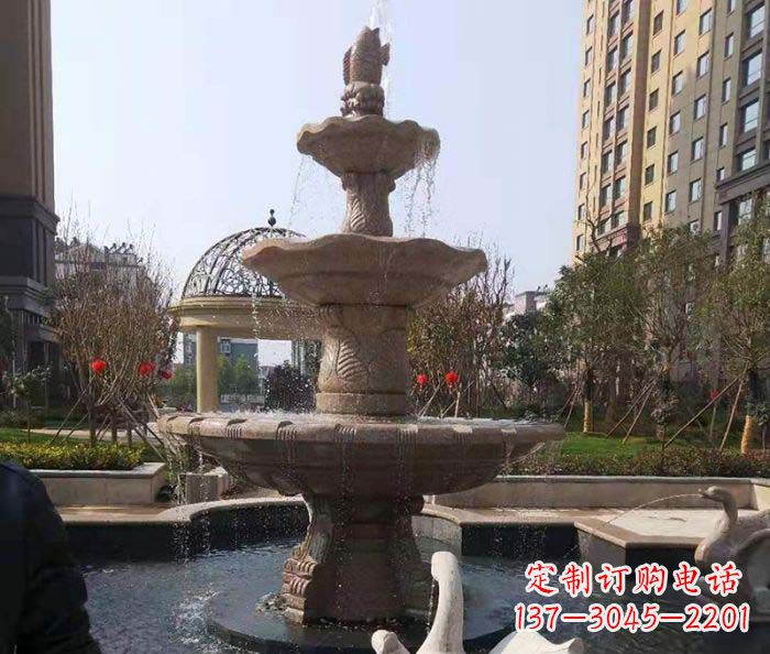 达州小区景观晚霞红鲤鱼石雕喷泉
