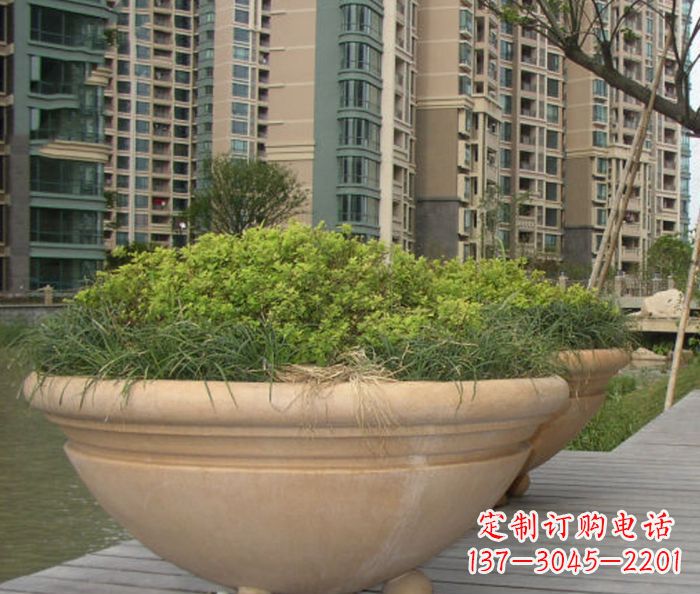 达州小区景观晚霞红花盆石雕