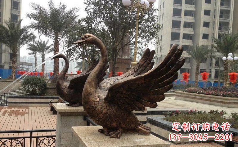 达州小区喷水天鹅动物铜雕
