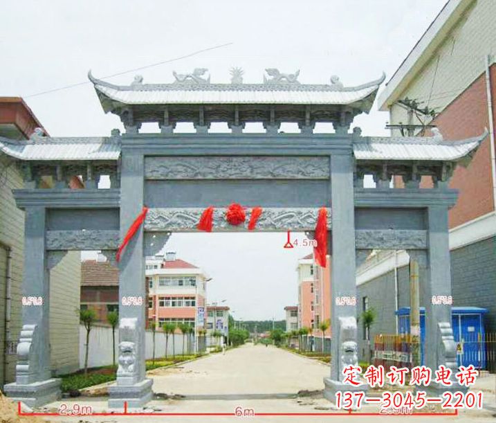 达州小区三门牌坊石雕