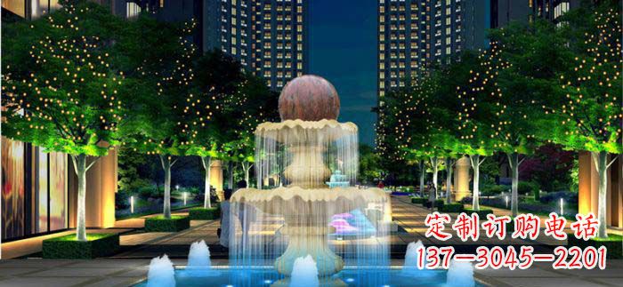 达州小区石来运转风水球石雕喷泉