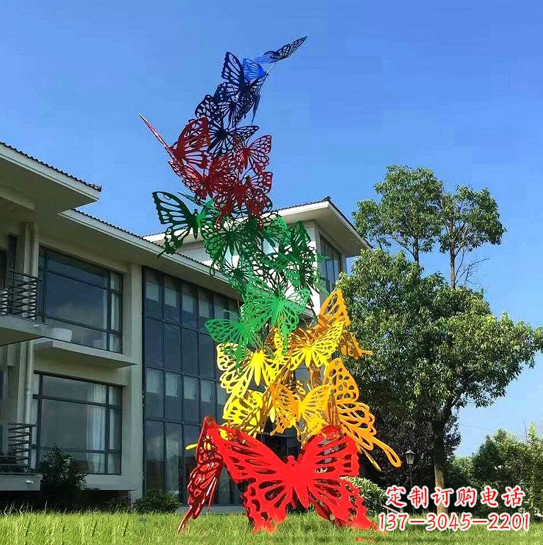达州小区园林不锈钢彩色蝴蝶景观雕塑