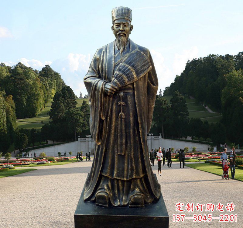 达州校园古代名人诸葛亮铜雕