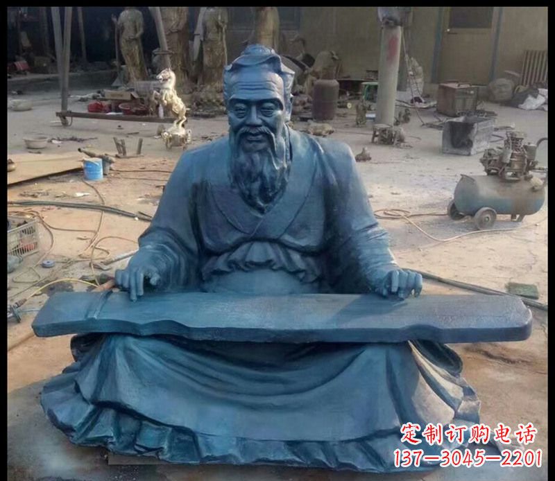 达州校园孔子弹琴铜雕