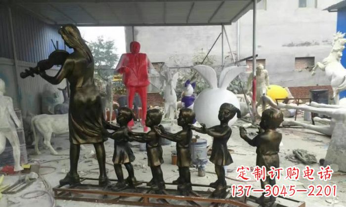 达州校园老师和儿童铜雕