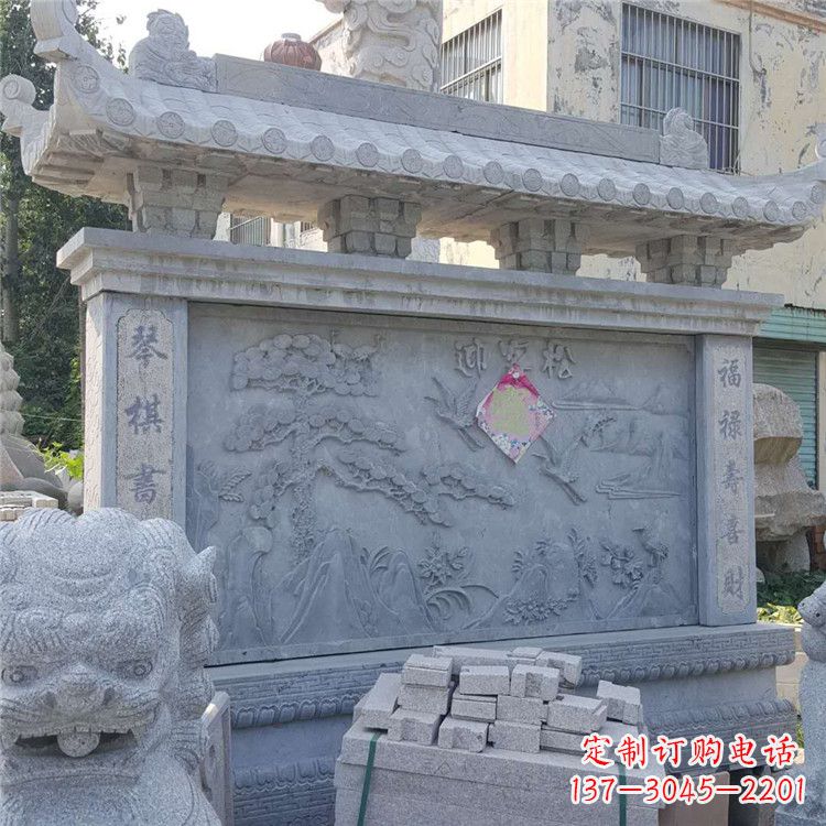 达州迎客松石雕影壁墙