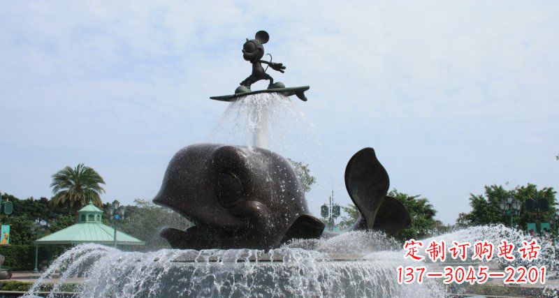 达州游乐园鲸鱼喷泉和米老鼠景观铜雕
