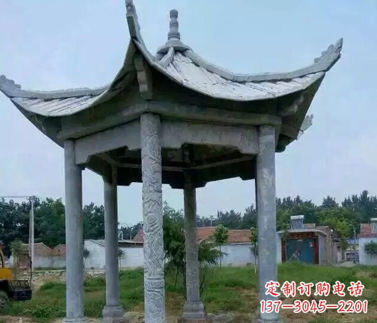 达州园林仿古六角凉亭景观石雕