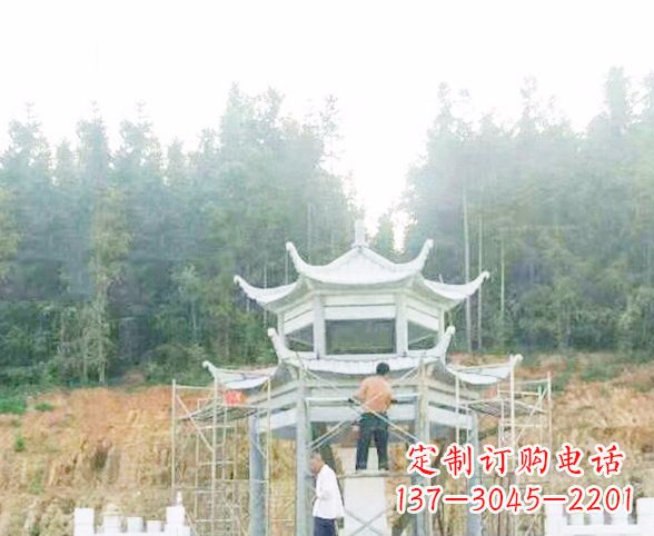 达州园林仿古双层石凉亭景观石雕 (2)