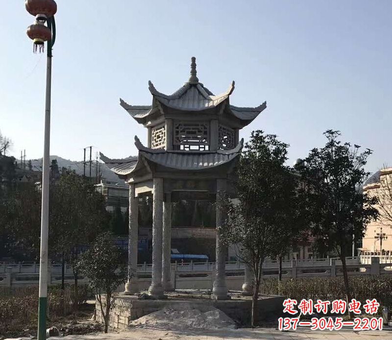 达州园林仿古双层石凉亭景观石雕 (4)