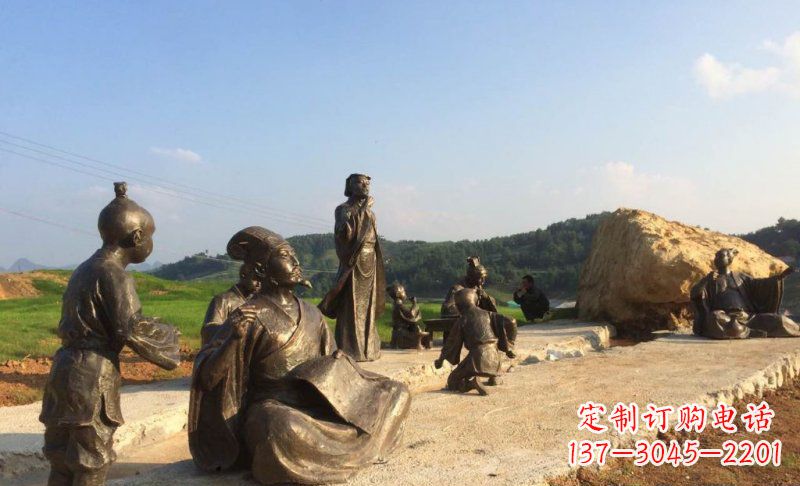 达州园林古代人物和玩耍的小孩小品铜雕