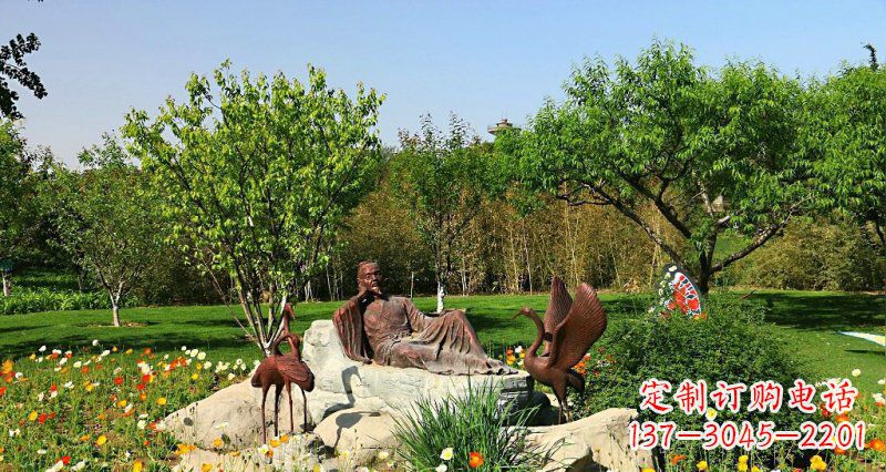 达州园林古代人物仙鹤景观铜雕