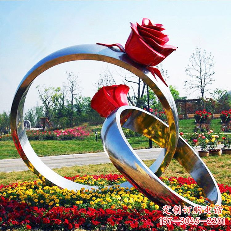达州园林花丛不锈钢玫瑰花戒指雕塑