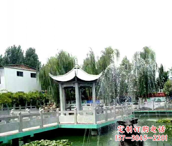 达州园林景观单层六角石雕凉亭
