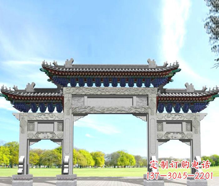 达州园林景观仿古三门石牌坊