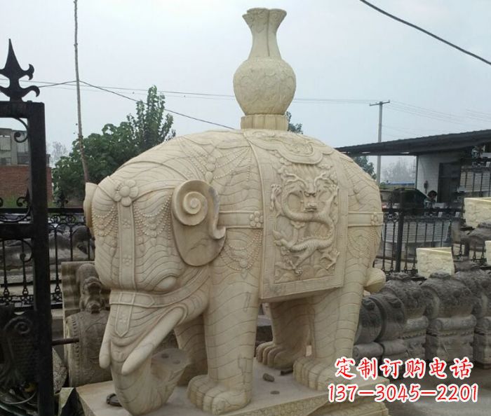 达州园林景观驮瓶大象石雕