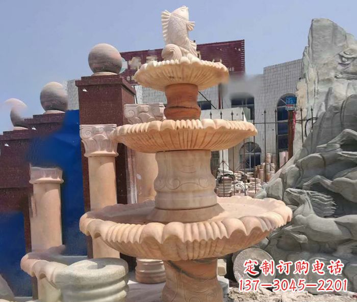 达州园林景观晚霞红鲤鱼喷泉石雕