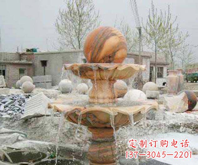 达州园林景观晚霞红风水球喷泉石雕