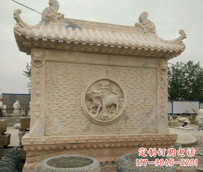 达州园林景观晚霞红石雕影壁