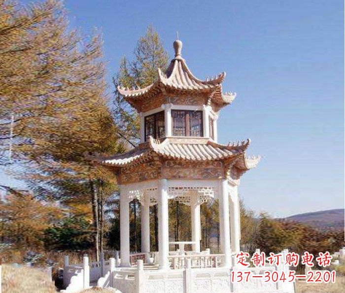 达州园林景观晚霞红双层石雕凉亭 (3)