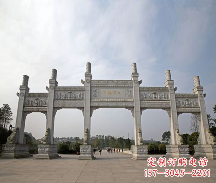 达州园林景观五门石雕牌坊