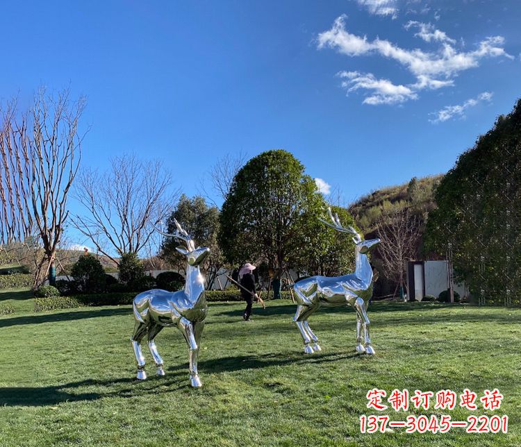 达州园林镜面不锈钢梅花鹿雕塑