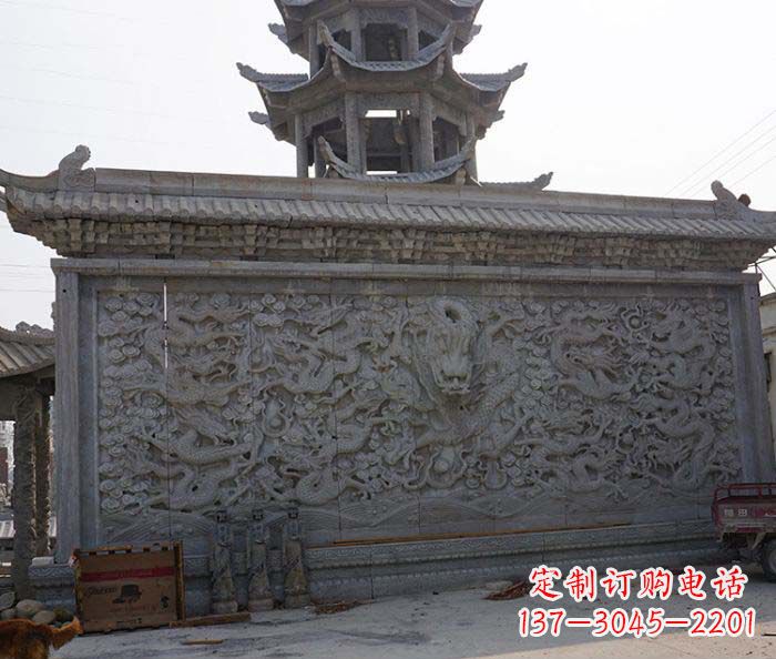 达州园林九龙壁石雕影壁