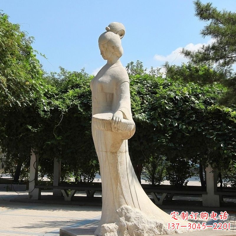 达州园林历史人物著名美女秦罗敷砂岩石雕塑像