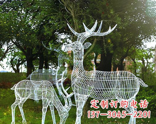 达州园林镂空梅花鹿不锈钢景观雕塑