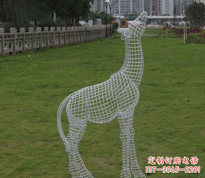 达州园林镂空仰头麋鹿不锈钢雕塑