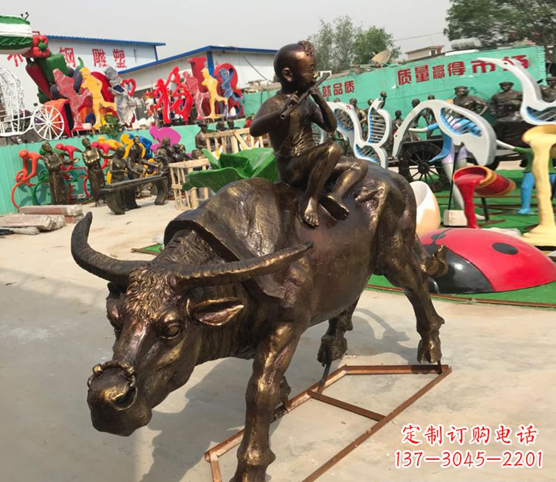 达州园林牧童骑牛铜雕塑