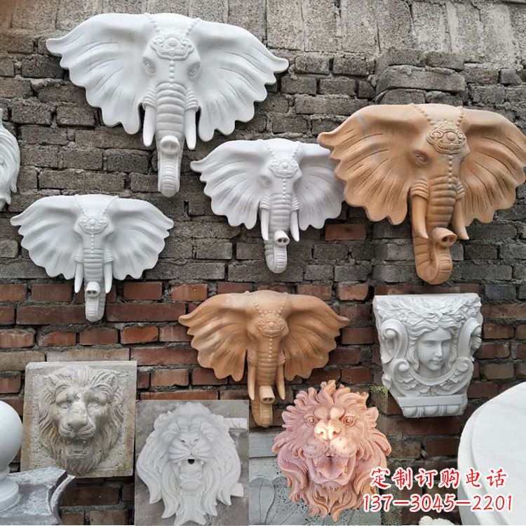 达州园林喷水壁挂大象头部雕塑