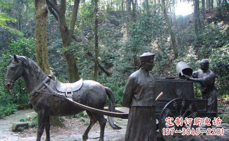 达州园林清朝士兵和马车小品铜雕