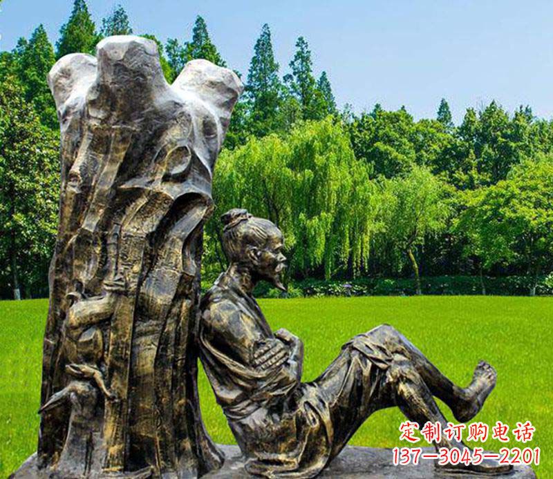 达州园林守株待兔典故人物铜雕