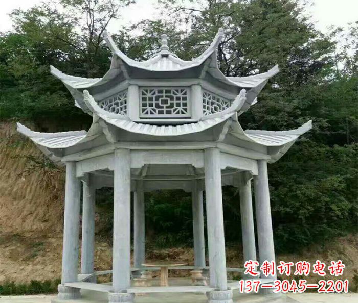 达州园林双层凉亭石雕 (2)