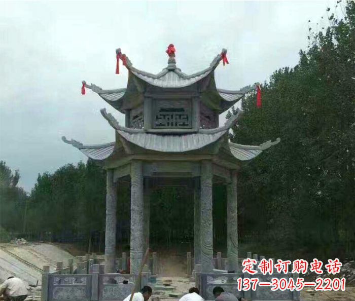 达州园林双层凉亭石雕 (3)