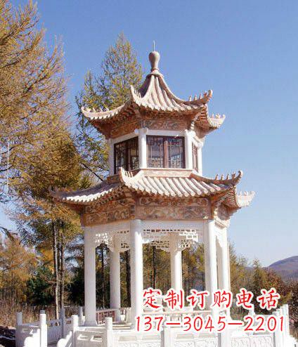 达州园林双层石凉亭景观石雕 (2)