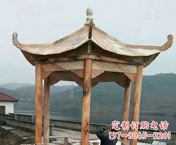 达州园林晚霞红单层石凉亭景观石雕