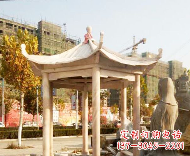 达州园林晚霞红单层凉亭景观石雕