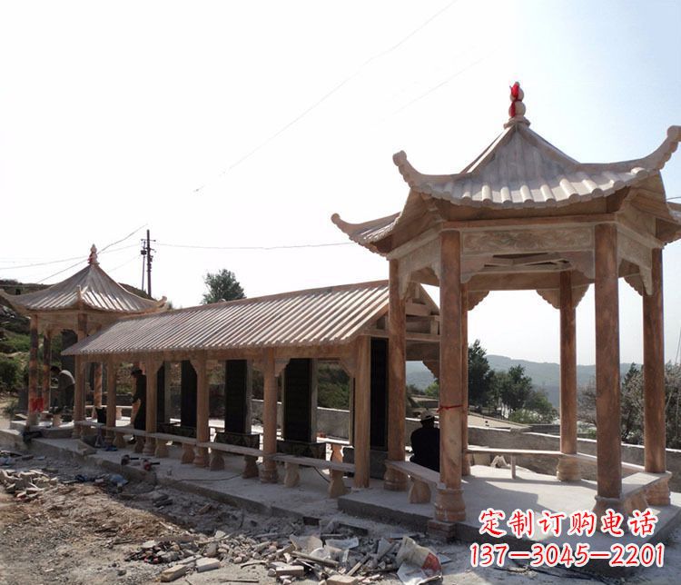 达州园林晚霞红长廊凉亭景观石雕