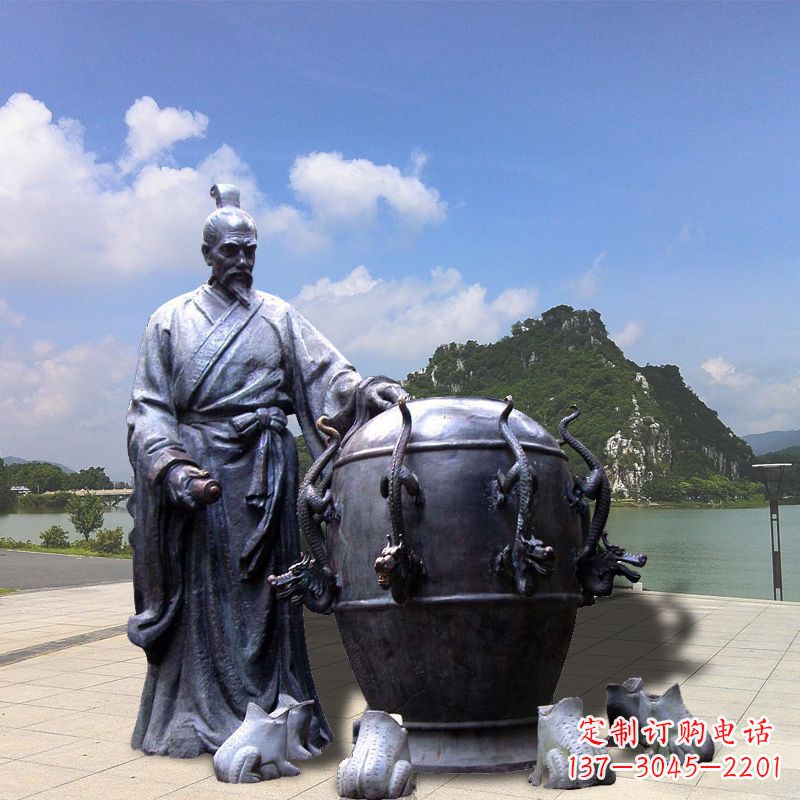 达州张衡地动仪地震仪雕塑-玻璃钢仿铜历史名人情景雕塑