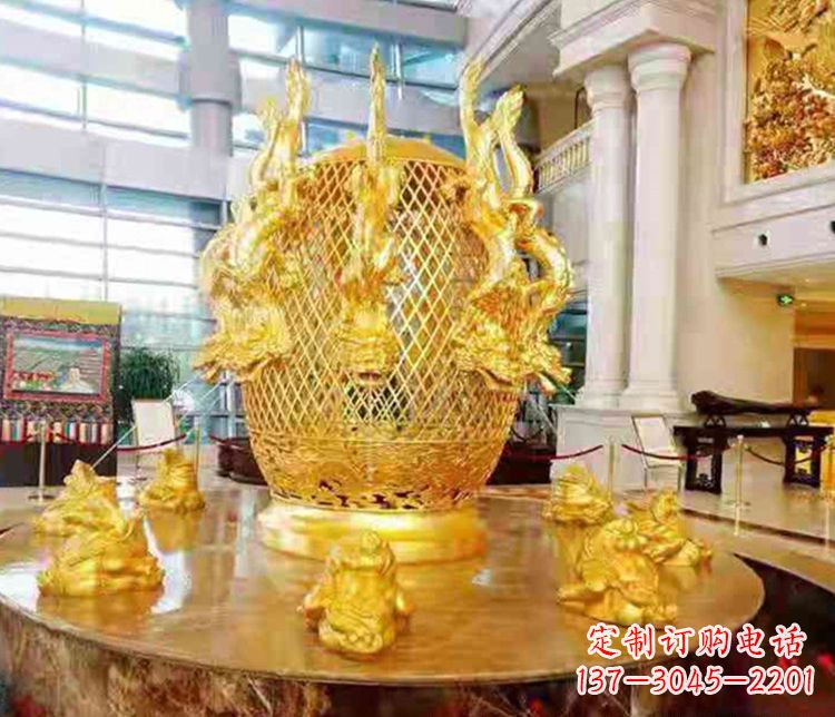 达州张衡地动仪企业景观雕塑摆件纯铜鎏金古仪器