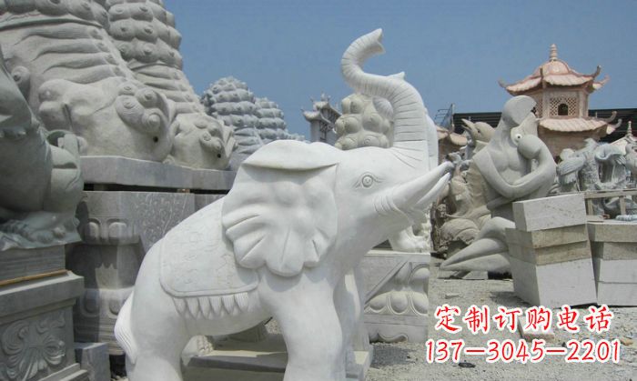 达州招财动物汉白玉长鼻小象石雕