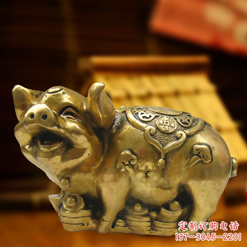 达州招财金猪铜雕-风水生肖动物雕塑企业商场美陈摆件