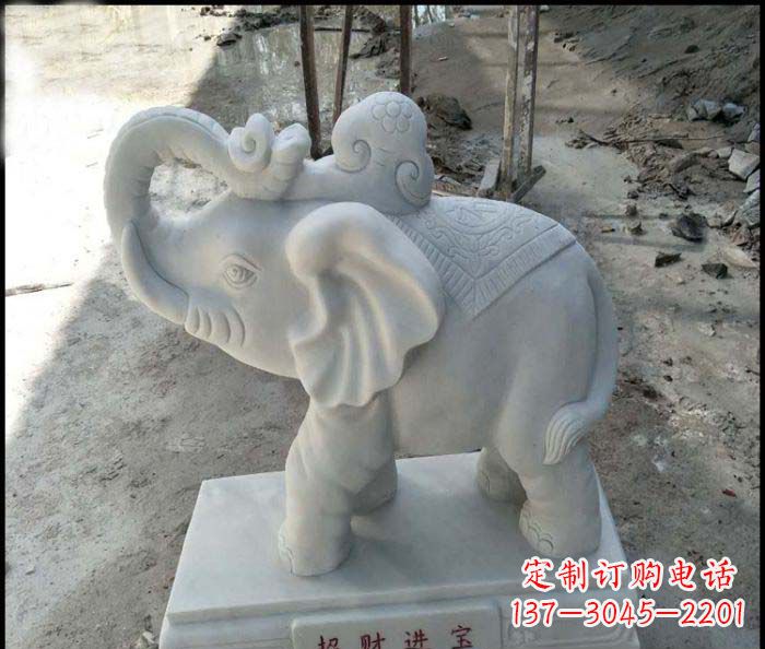 达州招财进宝汉白玉招财小象石雕