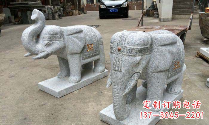达州招财进宝芝麻灰大象石雕 (2)