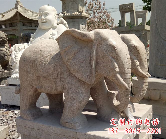 达州招财晚霞红大象石雕 (2)