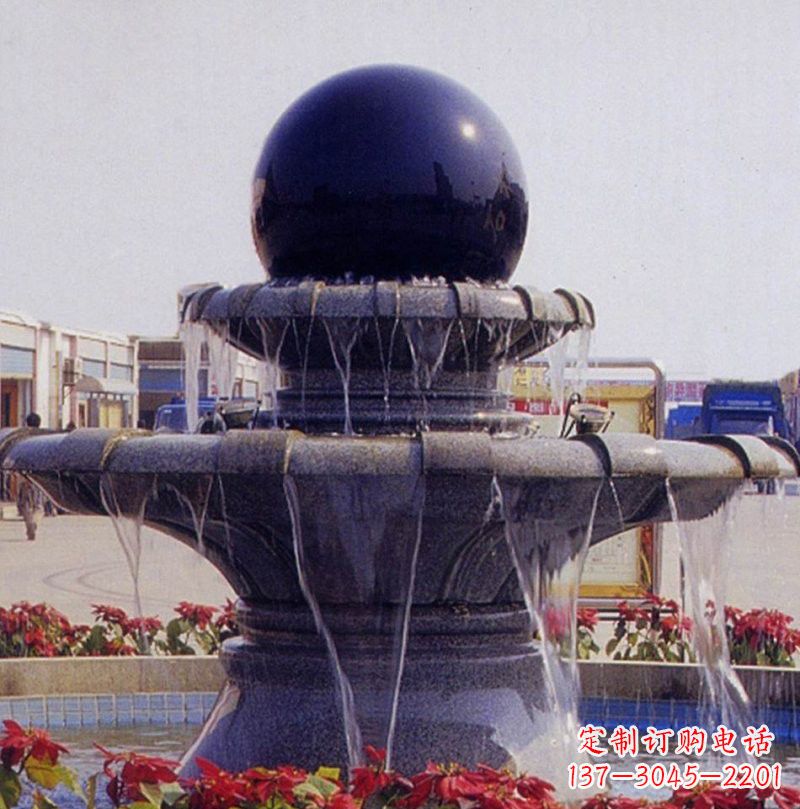 达州中国黑双层风水球喷泉石雕