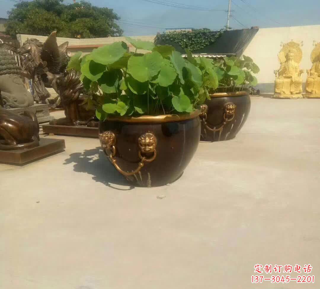 达州铸铜狮子头水缸雕塑